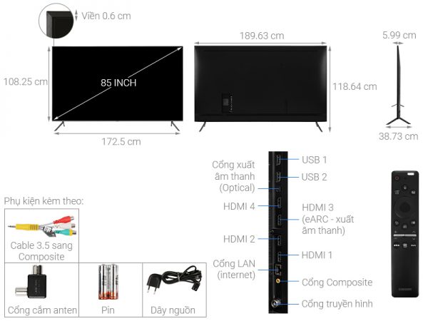 Thông số kỹ thuật Smart Tivi QLED Samsung 4K 85 inch QA85Q70T