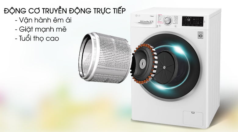 Động cơ truyền động trực tiếp - Máy giặt LG inverter 8 kg FC1408S4W2