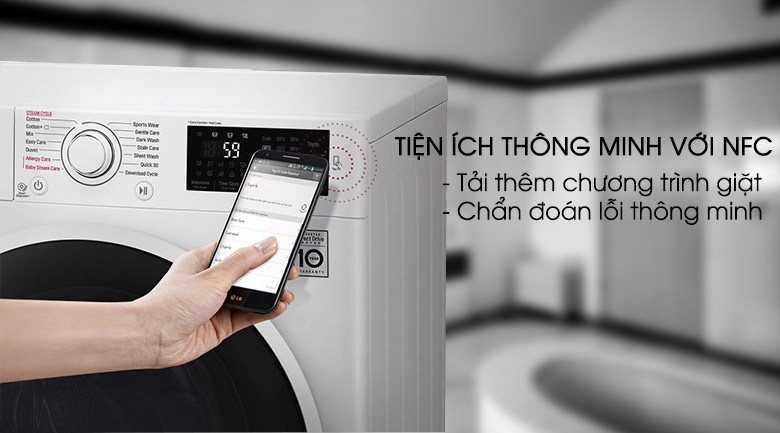 Chẩn đoán thông minh bằng điện thoại - Máy giặt LG inverter 8 kg FC1408S4W2