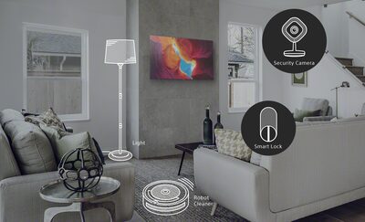 Cảnh phòng khách cho thấy cách Google Assistant tạo ra ngôi nhà thông minh hơn
